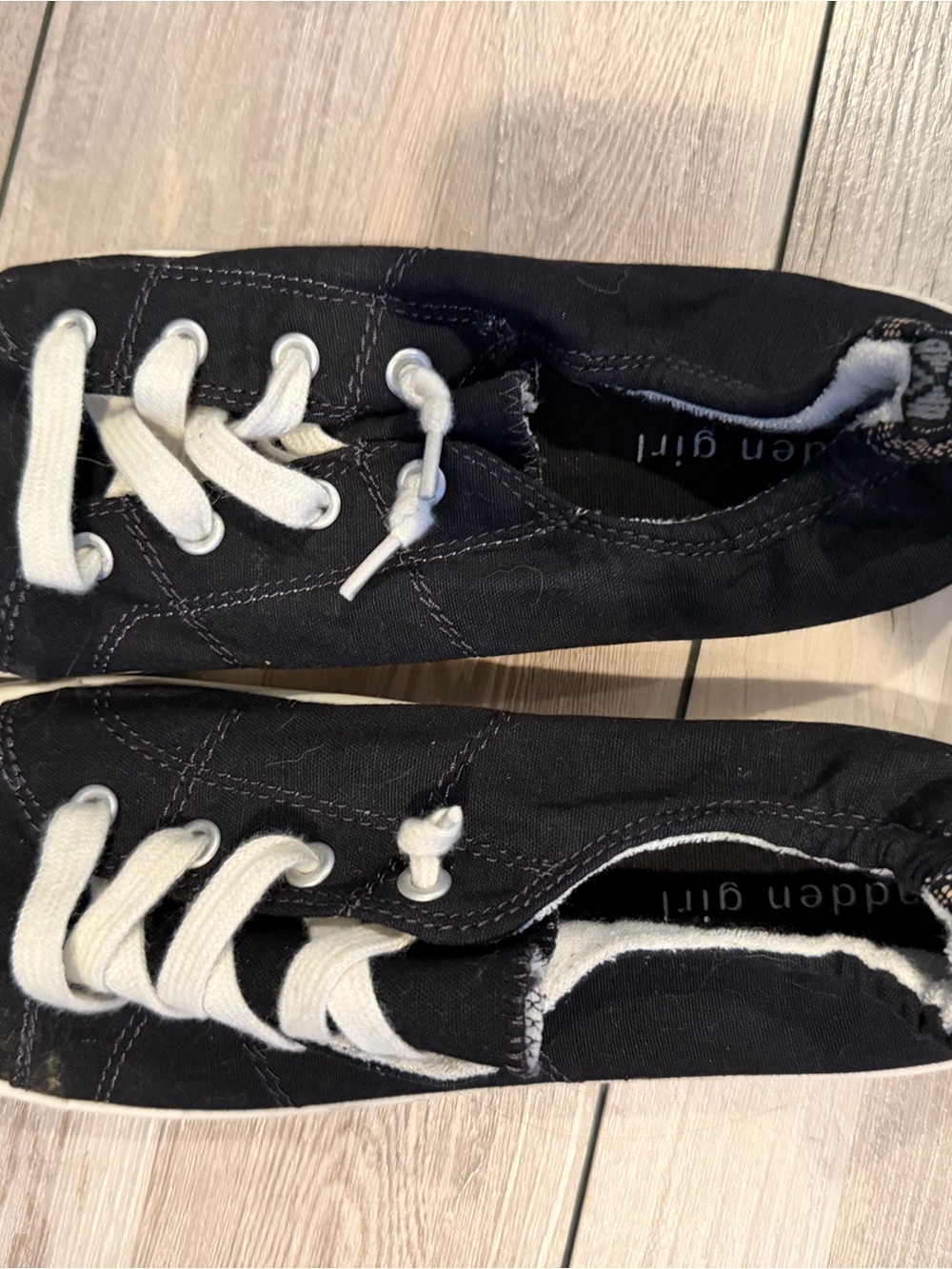 Madden Girl Black Canvas Low-Top Sneakers with White Laces